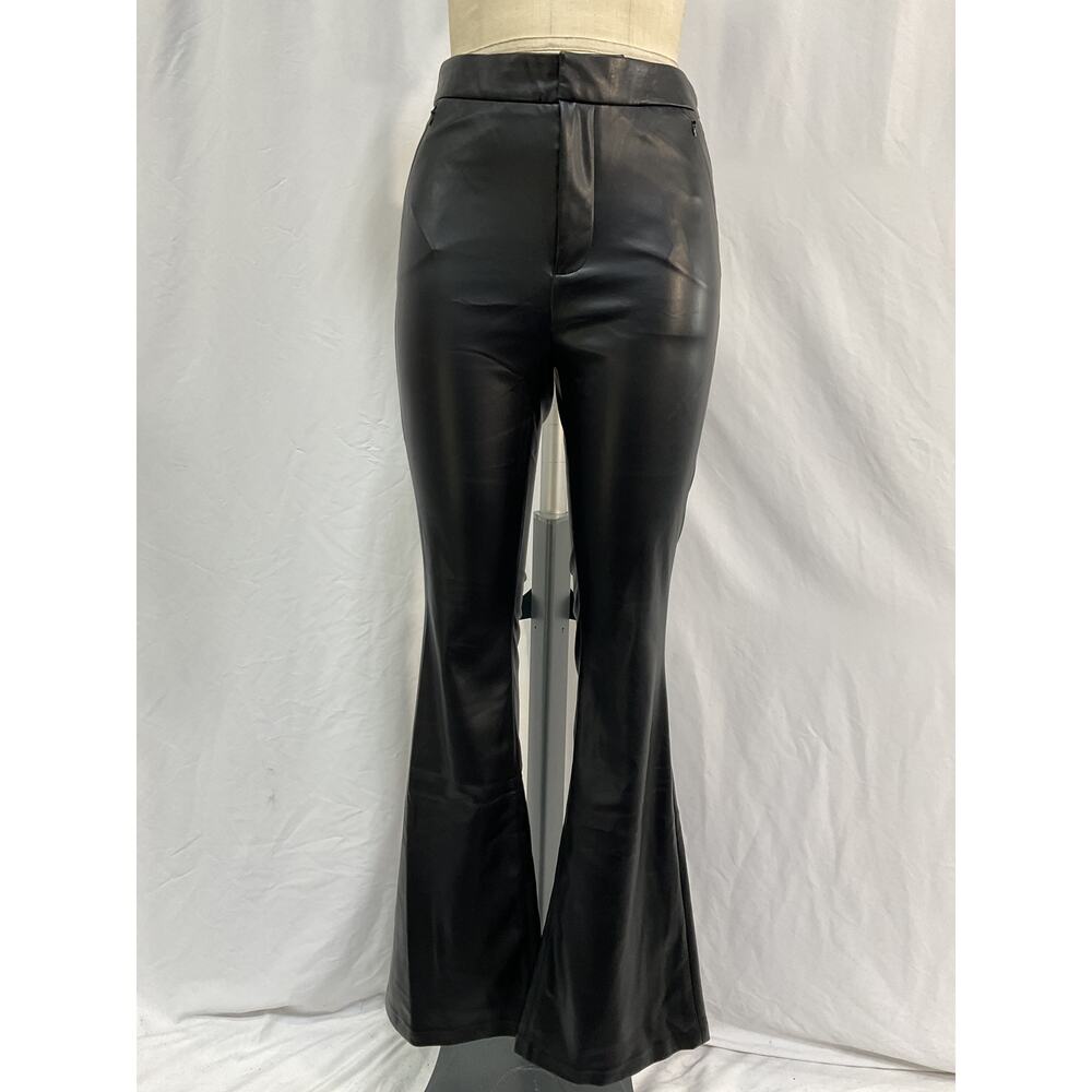 Good American Good Flare Black Polyurethane Faux Leather Trousers Size 28